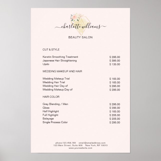Modern Diamond Flower Price List Poster (Front)