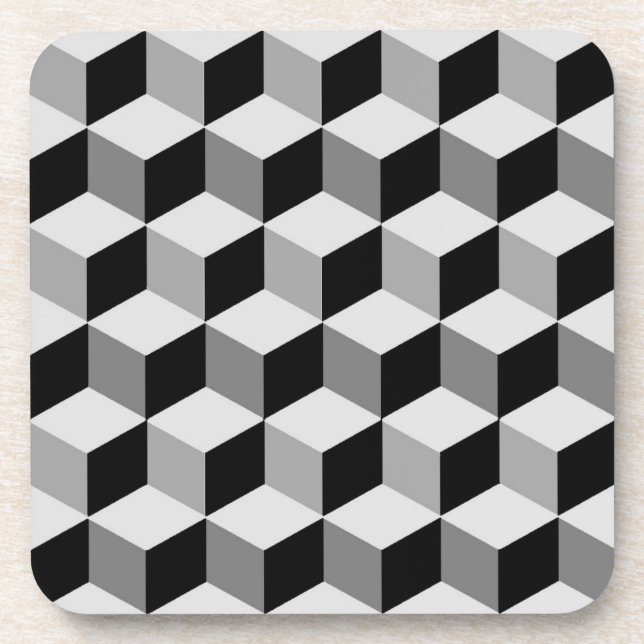 Modern Diamond Grid, Silver, Dark Grey, and Black Coaster (Front)