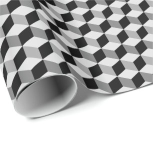 Modern Diamond Grid, Silver, Dark Grey, and Black Wrapping Paper