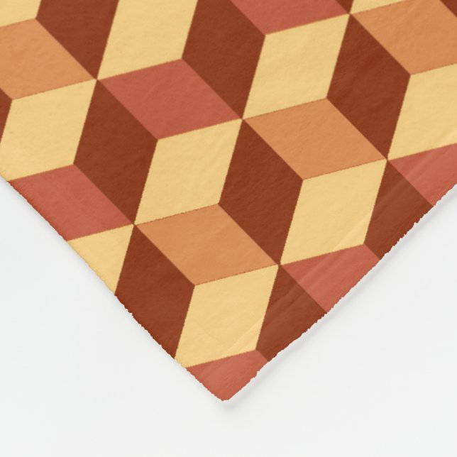 Modern diamond grid - tan, brown and rust fleece blanket (Corner)