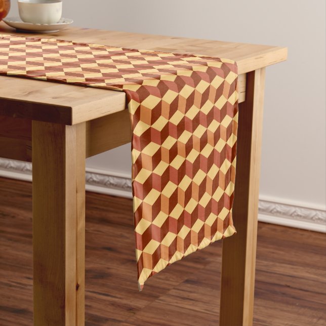 Modern diamond grid - tan, brown and rust short table runner (In Situ)