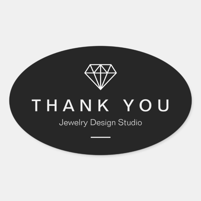 Modern Diamond Logo Simple Black White Thank You Oval Sticker (Front)