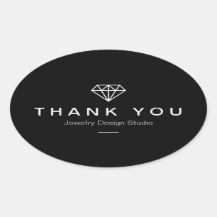 Modern Diamond Logo Simple Black White Thank You Oval Sticker
