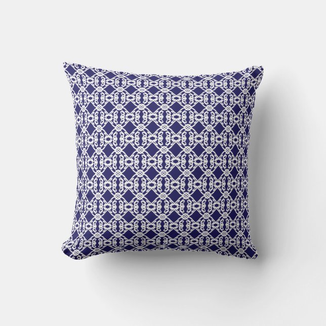 Modern diamond pattern in blue & white cushion (Front)
