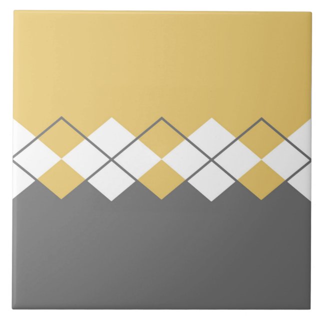 Modern diamond pattern mustard yellow, grey, white tile (Front)