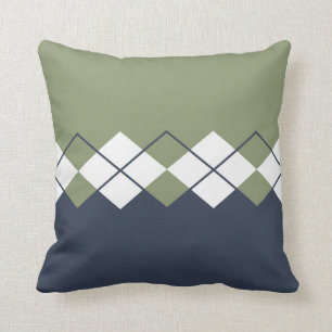 Modern, diamond pattern, olive green, navy blue cushion