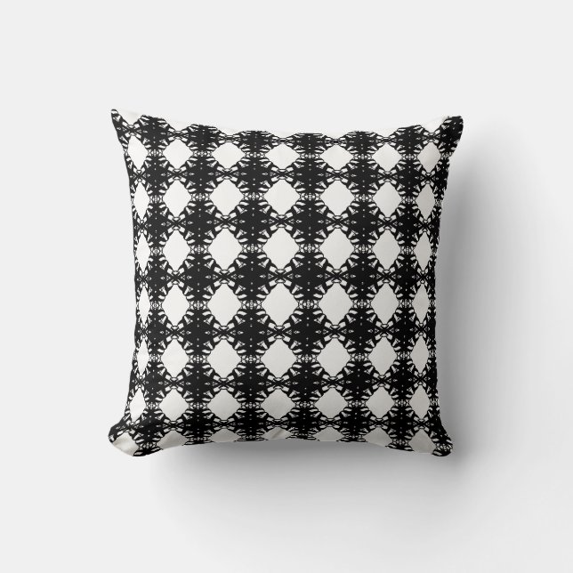 Modern diamond pattern on black and white cushion (Front)