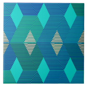 Modern Diamond Warp Print, Turquoise and Blue Tile