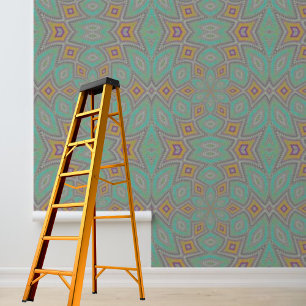 Modern diamonds circles pattern blue orange  wallpaper