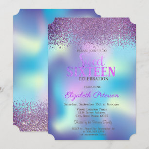 Modern  Diamonds Colourful Holographic Sweet 16 Invitation