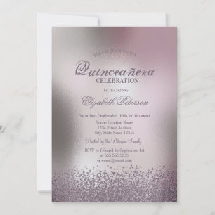 Modern Diamonds Rose Gold Metallic Quinceañera Invitation