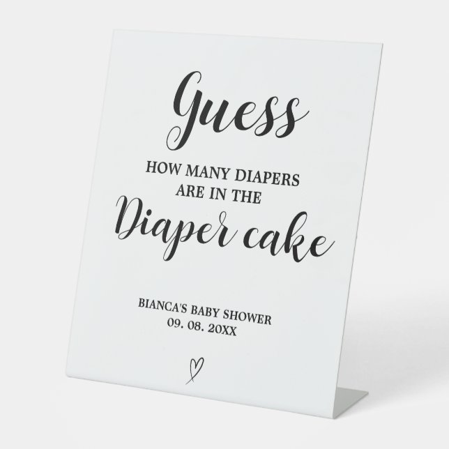 Modern Diaper cake guessing Baby Shower Game sign (Front)