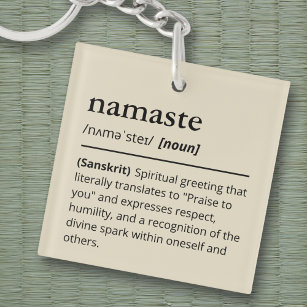 Modern Dictionary Namaste Yoga Neutral Beige Key Ring