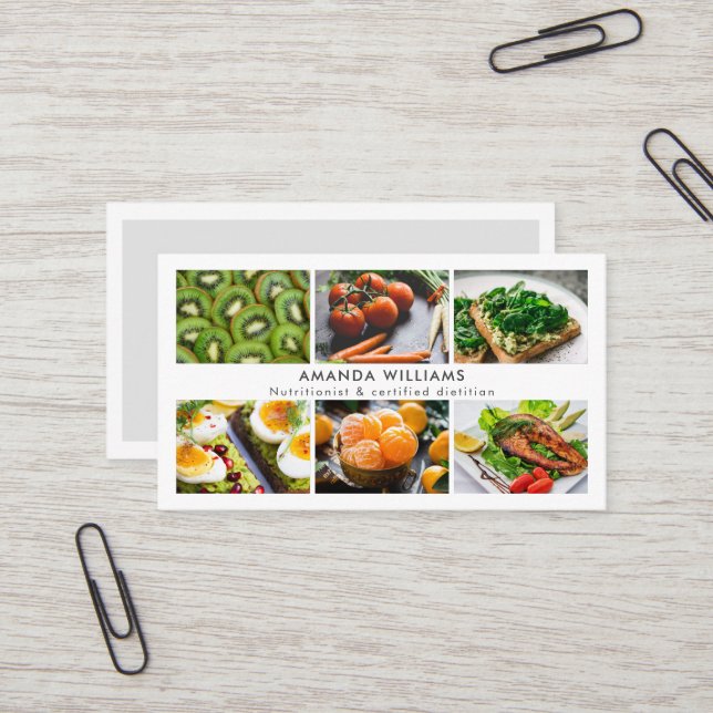 Modern dietician nutritionist photos grid collage business card (Front/Back In Situ)