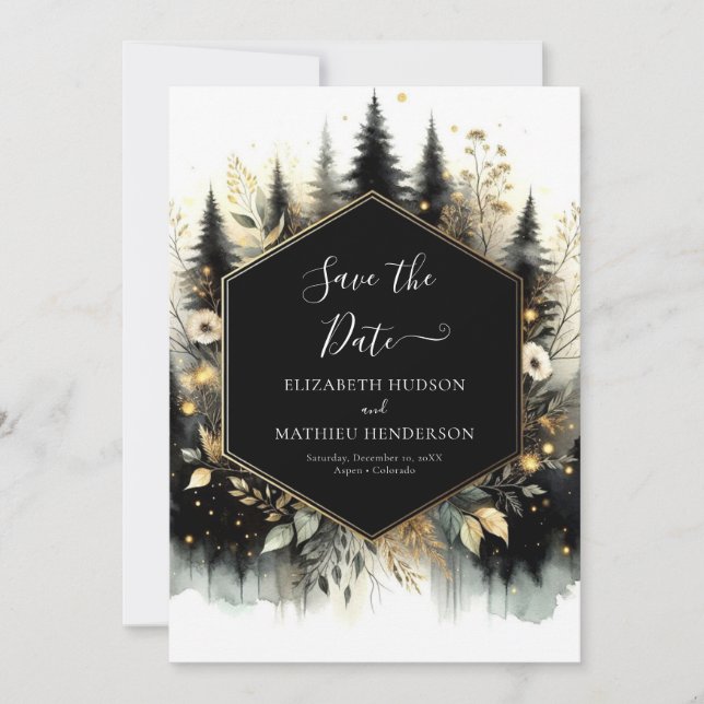 Modern Digital Enchanted Forest Wedding Save The Date (Front)