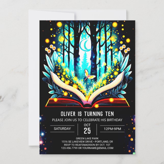 Modern Digital Fireflies Birthday Invitation (Front)