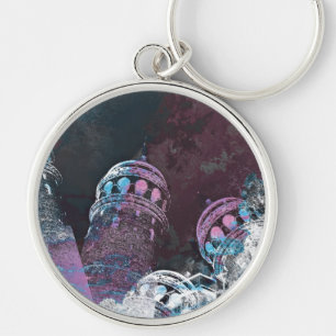 Modern digital graphic art pink towers design key ring