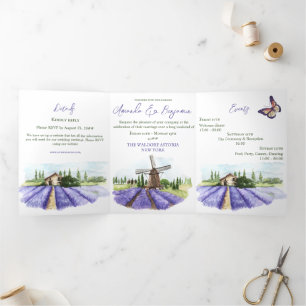 Modern Digital Lavender Country Style Wedding Tri-Fold Invitation