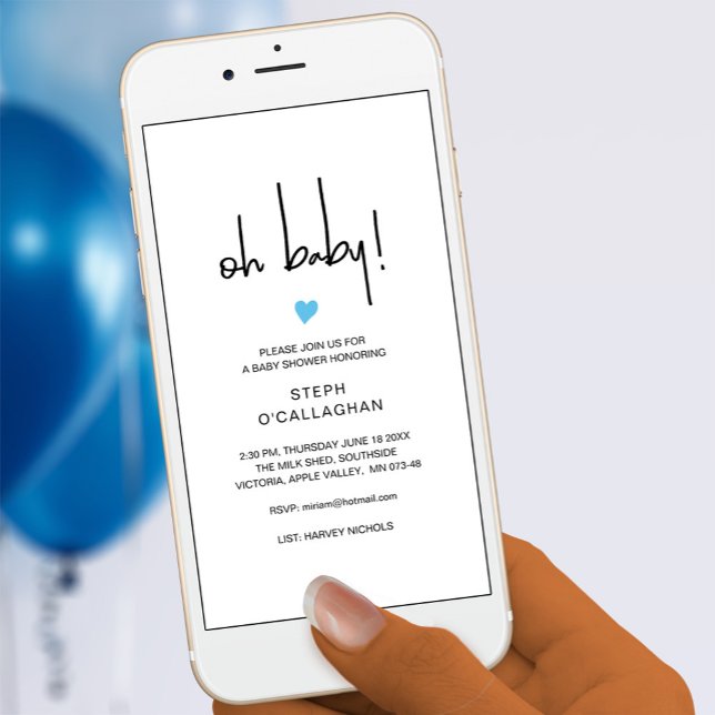 Modern Digital Oh Baby Boy Shower Cellphone eVite Announcement (Creator Uploaded)