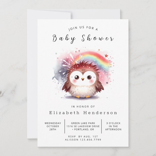 Modern Digital Owl Baby Shower Invitation (Front)
