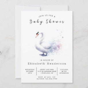 Modern Digital Swan Baby Shower Invitation
