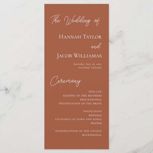 Modern Digital Template Terracotta Wedding Program (Front)