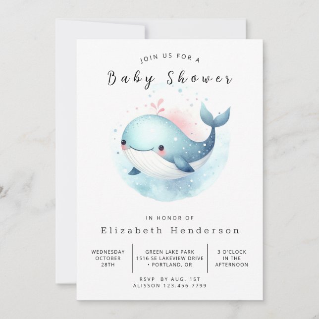 Modern Digital Whale Baby Shower Invitation (Front)