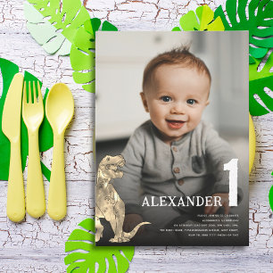 Modern Dinosaur 1st Birthday Party Custom Photo Invitation