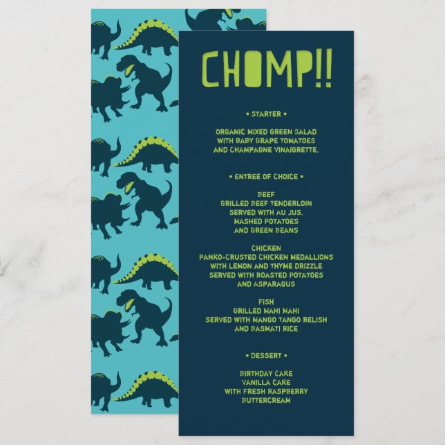 Modern Dinosaur Birthday Party Menu Invitation (Front/Back)