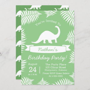 Modern Dinosaur Brontosaurus & Jungle Ferns Invitation