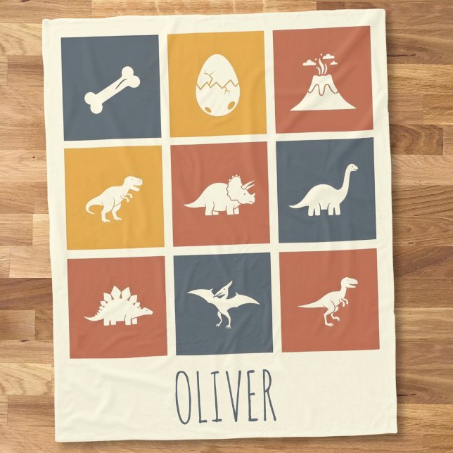 Modern Dinosaur Icon Grid Fleece Blanket (Creator Uploaded)