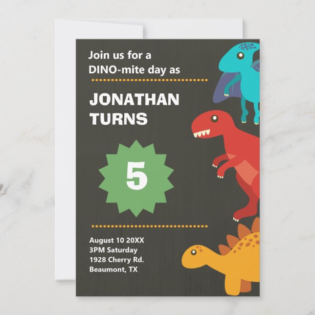 Modern dinosaur kids birthday invitation (Front)
