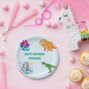 Modern Dinosaur mermaid Birthday Party Paper Plate
