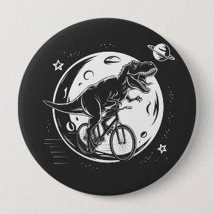 Modern Dinosaur on a Bike In Sky With Moon Funny   10 Cm Round Badge