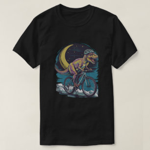 Modern Dinosaur on a Bike In Sky With Moon Funny T-Shirt