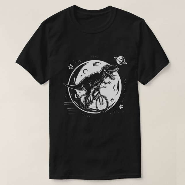 Modern Dinosaur on a Bike In Sky With Moon Funny   T-Shirt (Design Front)
