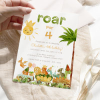 Modern Dinosaur Roar For Four 4th Birthday Party