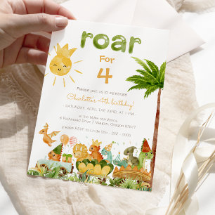 Modern Dinosaur Roar For Four 4th Birthday Party Invitation
