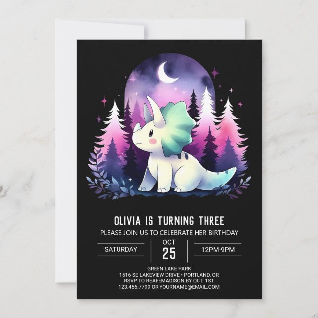 Modern Dinosaur Triceratops Birthday Invitation (Front)