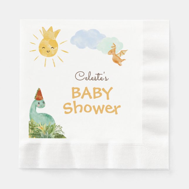 Modern Dinosaur White Baby Shower Napkins (Front)