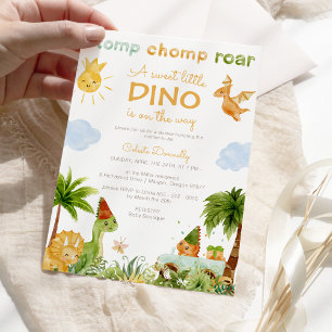 Modern Dinosaur White Sweet Little Baby Shower Invitation