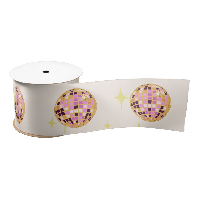 Modern Disco Ball Beige Satin Ribbon (Spool)