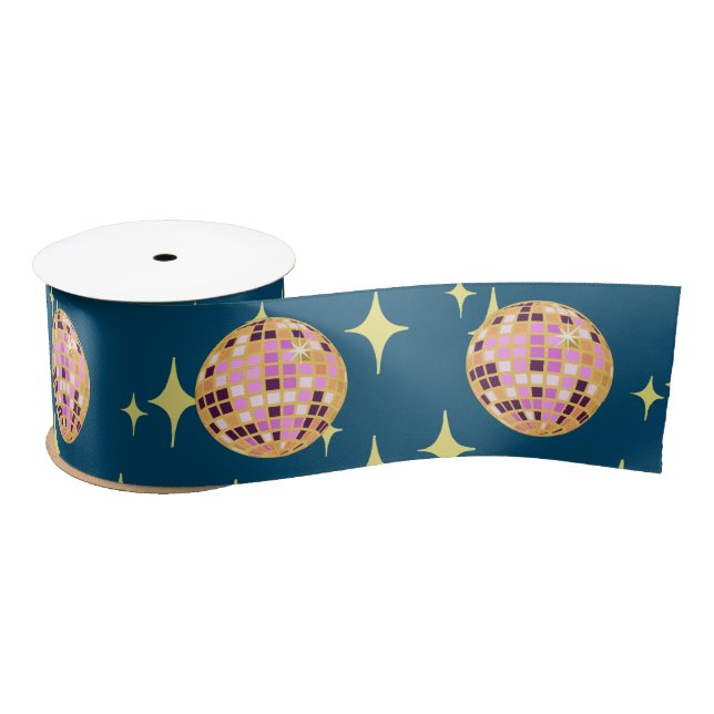 Modern Disco Ball Blue Satin Ribbon (Spool)