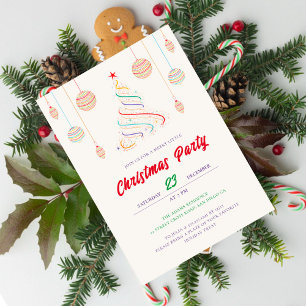 Modern Disco lights Xmas Christmas Tree Party Invitation