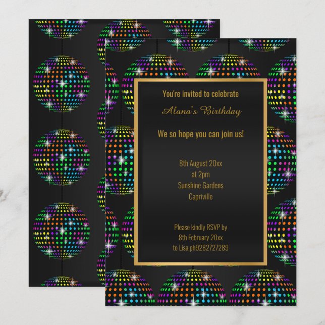 MODERN DISCO THEME BLACK ALL OCCASION INVITATION (Front/Back)
