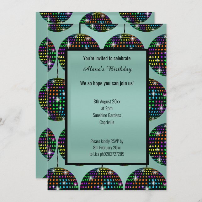 MODERN DISCO THEME GREEN SAGE ALL OCCASION INVITATION (Front/Back)