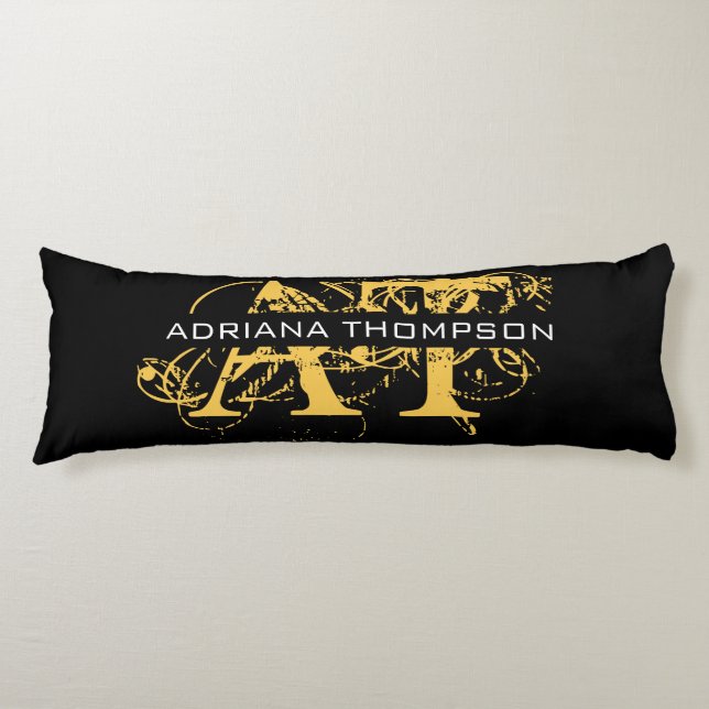 Modern Distressed Black & Gold Monogrammed Body Cushion (Front)
