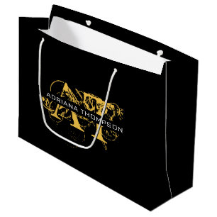 Modern Distressed Black & Gold Monogrammed Large Gift Bag