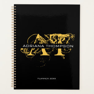 Modern Distressed Black & Gold Monogrammed Planner