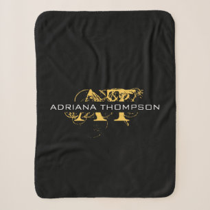 Modern Distressed Black & Gold Monogrammed Sherpa Blanket